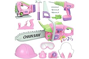Kids Tool Set for Girls - Pink 6-Piece Interactive Pretend Play Construction...
