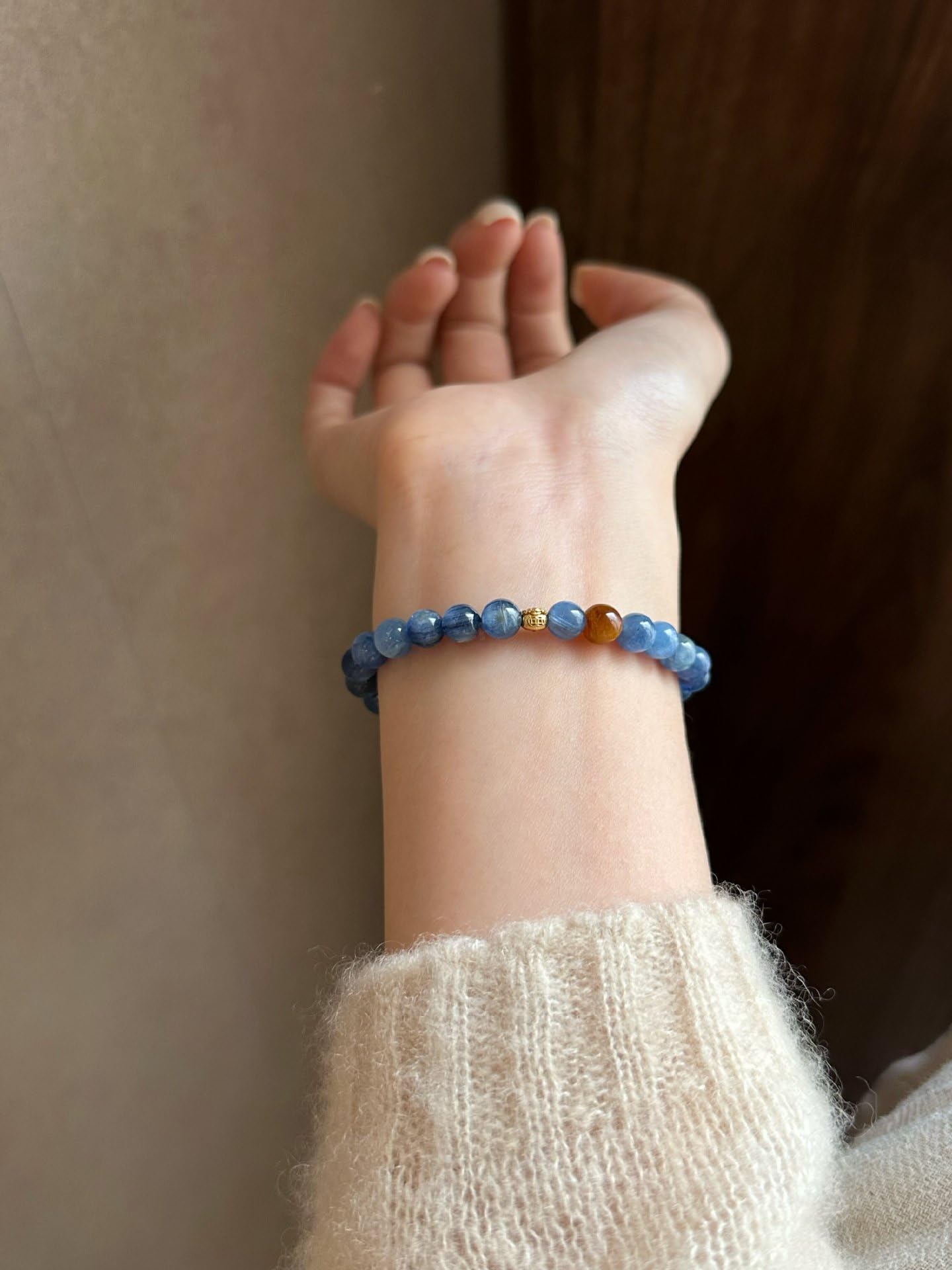 Braccialetto Artigianale Bracciale Con Occhio Di Tigre E Cianite Da 6mm
