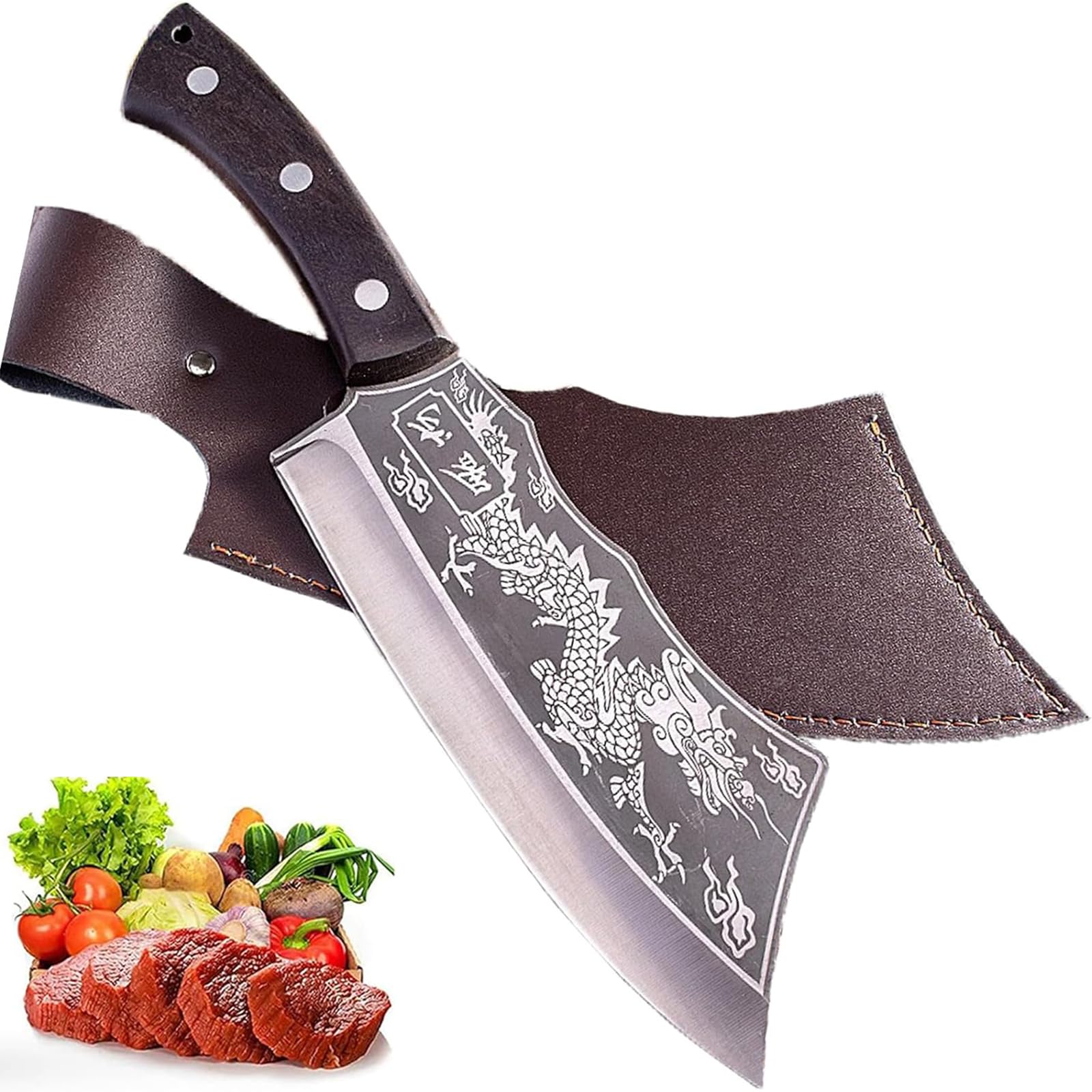 ステンレススチール 平刃刀 木製ハンドル 鞘付き