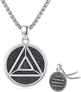 Alcoholics Anonymous Necklace, 925 Sterling Silver Sobriety Recovery Symbol Pendant AA Narcotics Anonymous Jewelry Gifts for Men Boy Birthday Christmas, Sterling Silver, No Gemstone