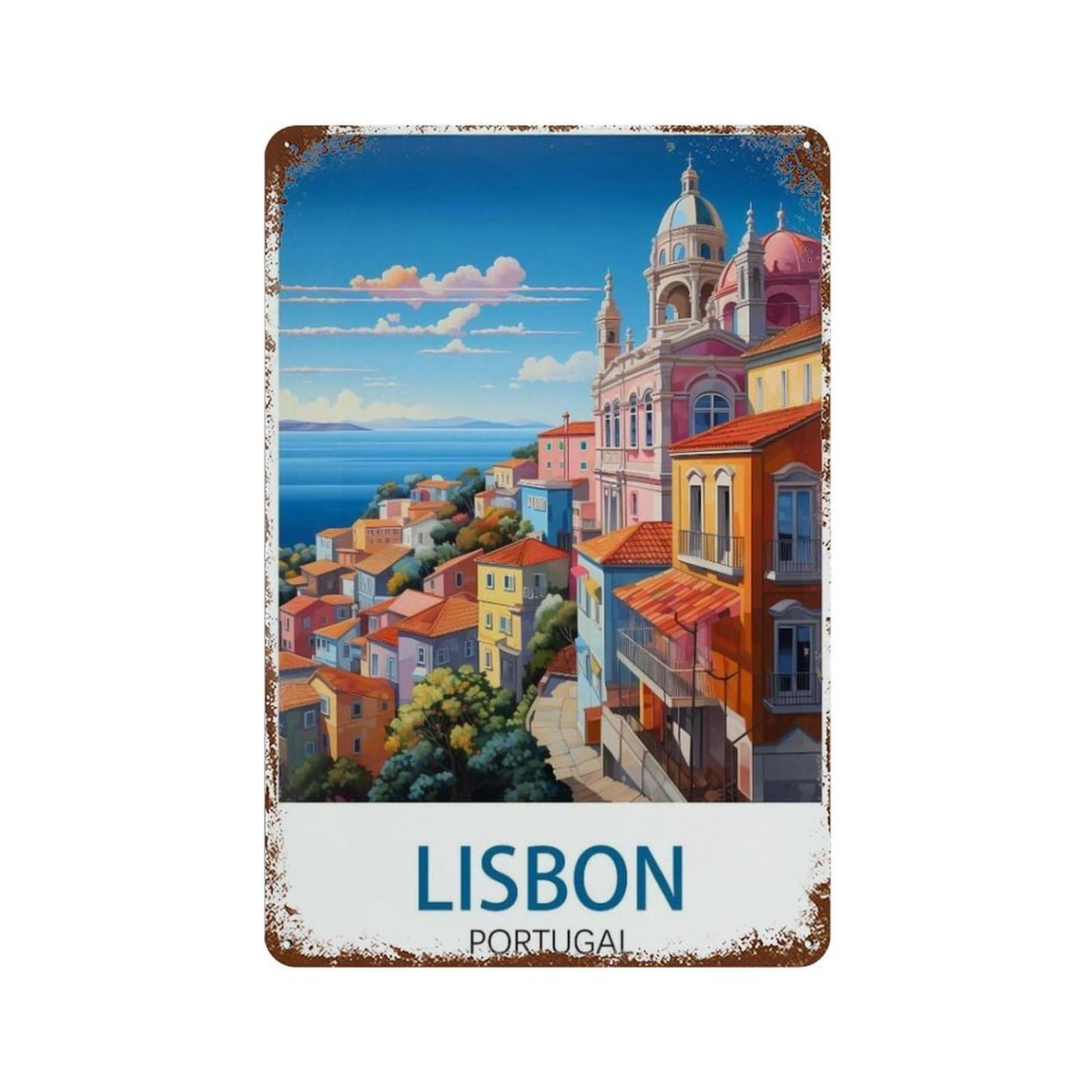 Pgcksk A6 Lisbon Portugal Coast，Funny Toilet Poster Sign, Vintage Metal Tin Sign, Bathroom Poster, Bathroom Decor, Home Wall Decor Art Tin Sign Plaque(15X30cm）6X12 Inch-O32