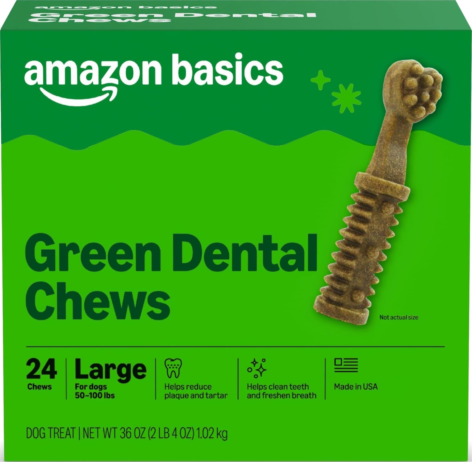 Amazon Basics Dental Dog Treats to Help Clean Teeth & Freshen Breath for Large Dogs, Unflavored, Per Pack: 24 Count, 2.25 pounds (Previously Wag)