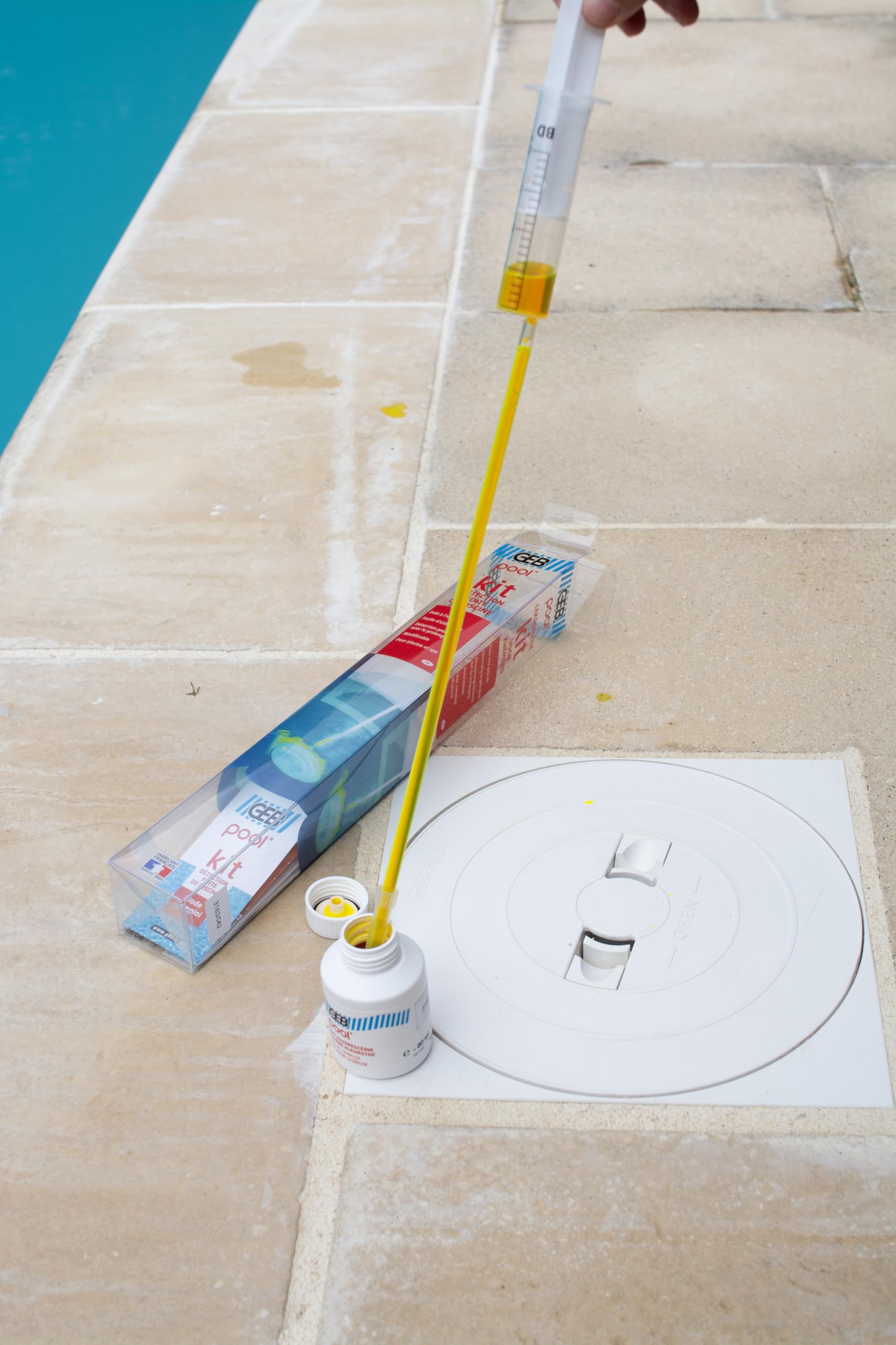 GEB Kit de detección de fugas para piscina y spa. Listo para usar, fácil de usar y reutilizable hasta 26 pruebas, amarillo