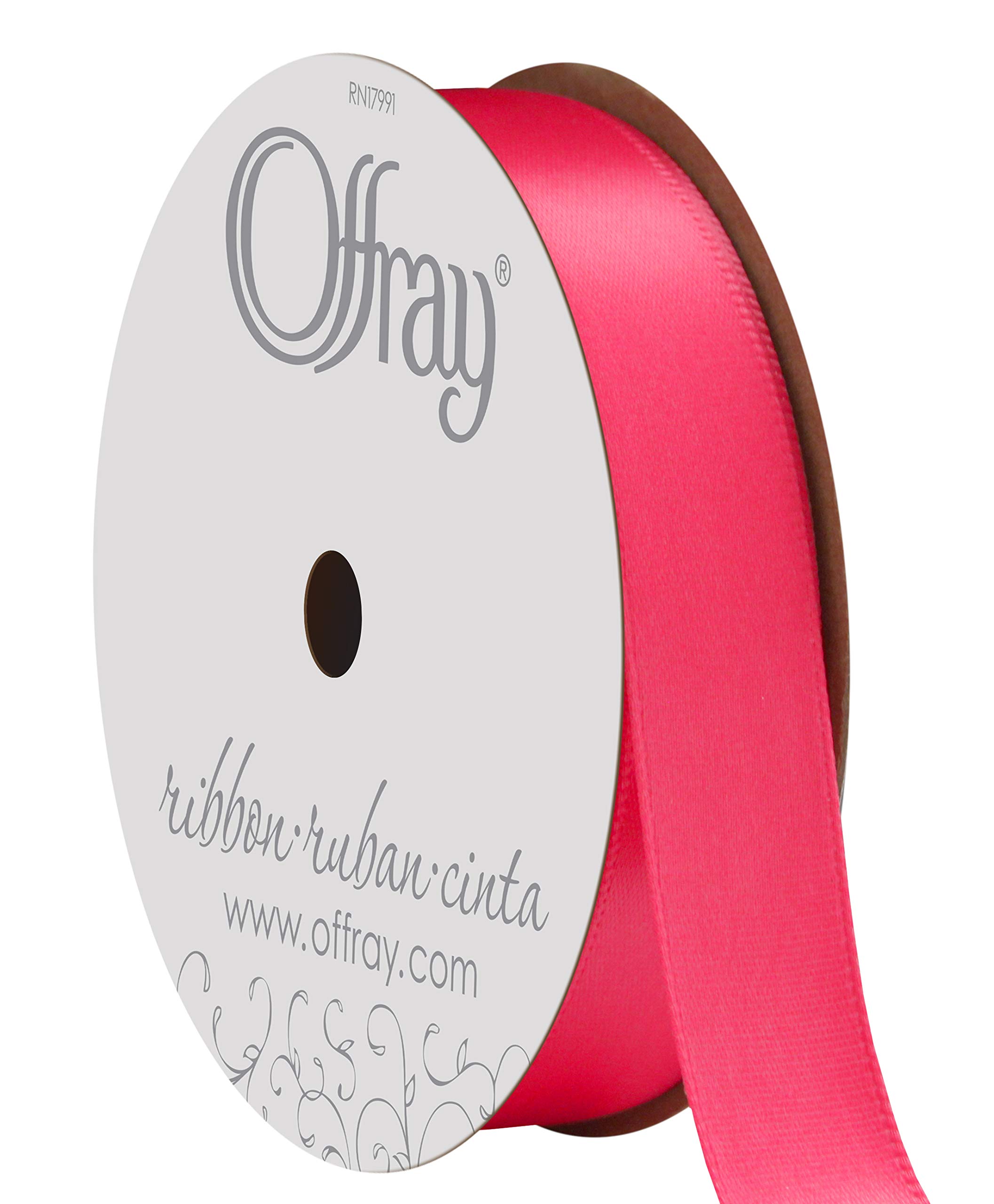 Berwick Offray 264584 5/8" Wide Single Face Satin Ribbon, Shocking Pink, 6 Yds