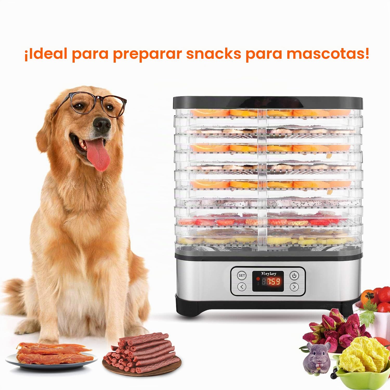 Deshidratador con regulador de temperatura, deshidratador para alimentos, carne, frutas, verduras, deshidratador, sin BPA, 8 niveles/400 W