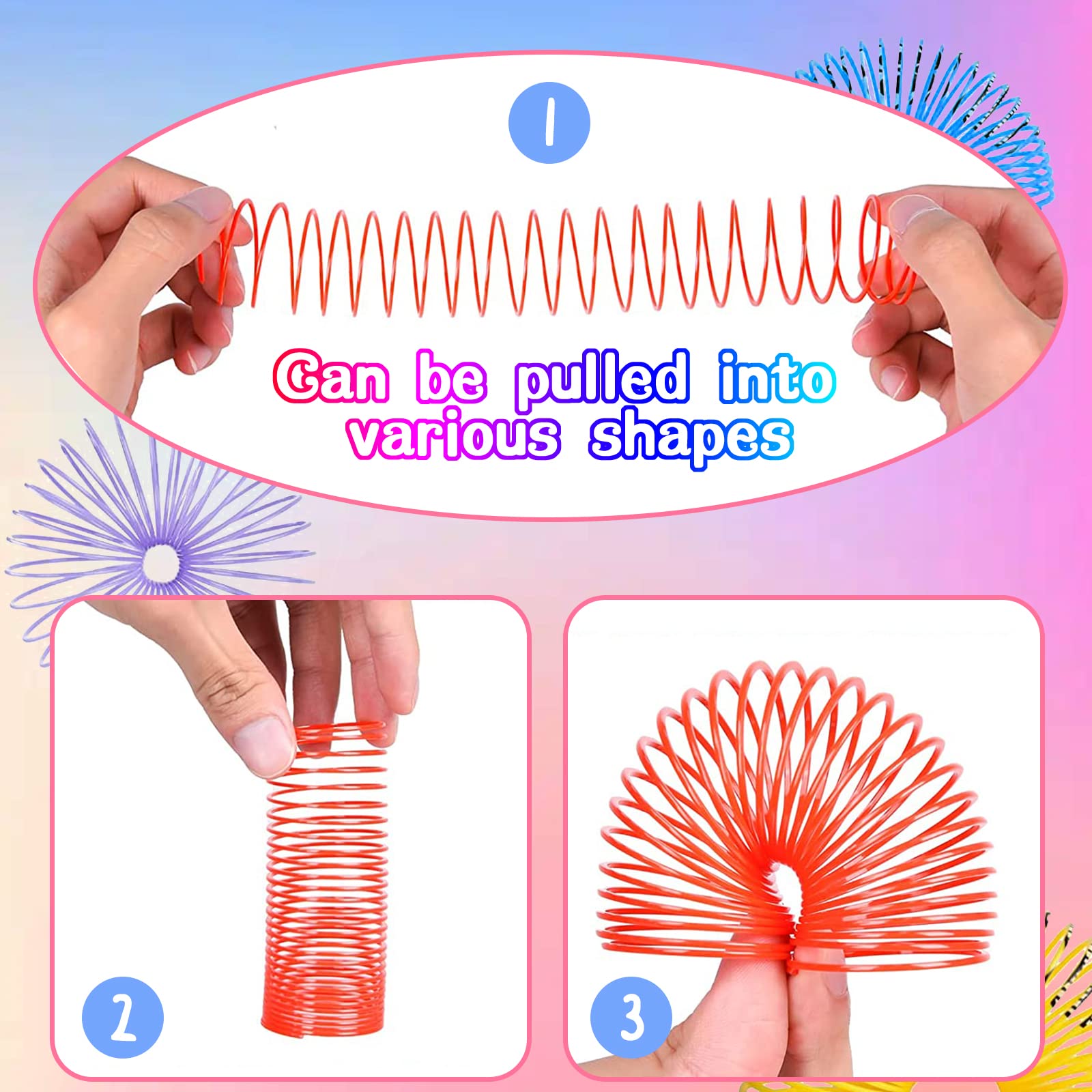 MZJAUVF 36Pièces Jouets Ressorts,Mini Ressort Jouet Enfant avec des Visages Drôles, Rainbow Spiral Bobine,Ressorts Magiques,Enfant Jouets Fantaisie et Gadgets,Orange, 6 couleurs au total(31*19*3.8