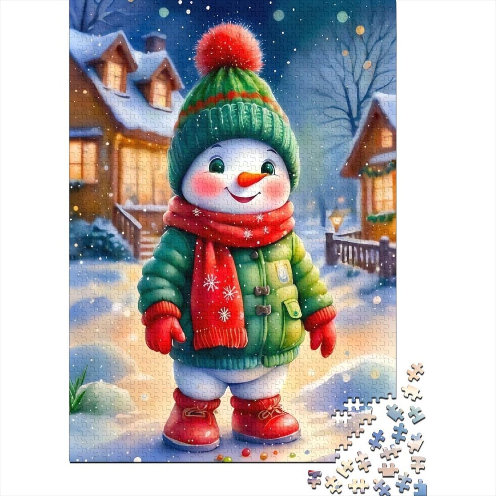 snowman 1000 piece jigsaw puzzle winter night scene cardboard for adults cozy home decor family game night stress relief activity