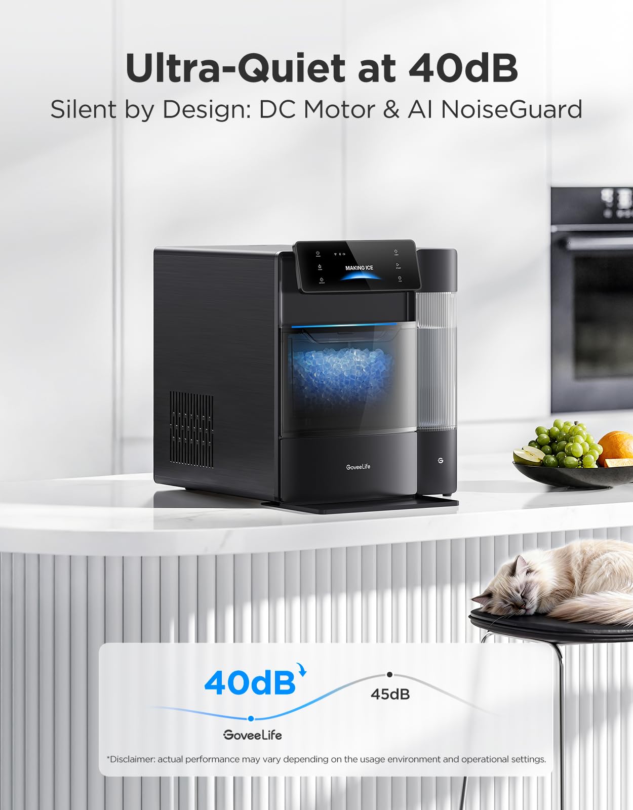 GoveeLife Smart Nugget Ice Maker Pro, 60lbs Daily, 6-Minute First Ice, 40dB Ultra-Quiet with AI NoiseGuard, App & Voice Control, Self-Clean, 3.5lbs Basket & Dual Water Tanks, for Home Kitchen, Party - 4