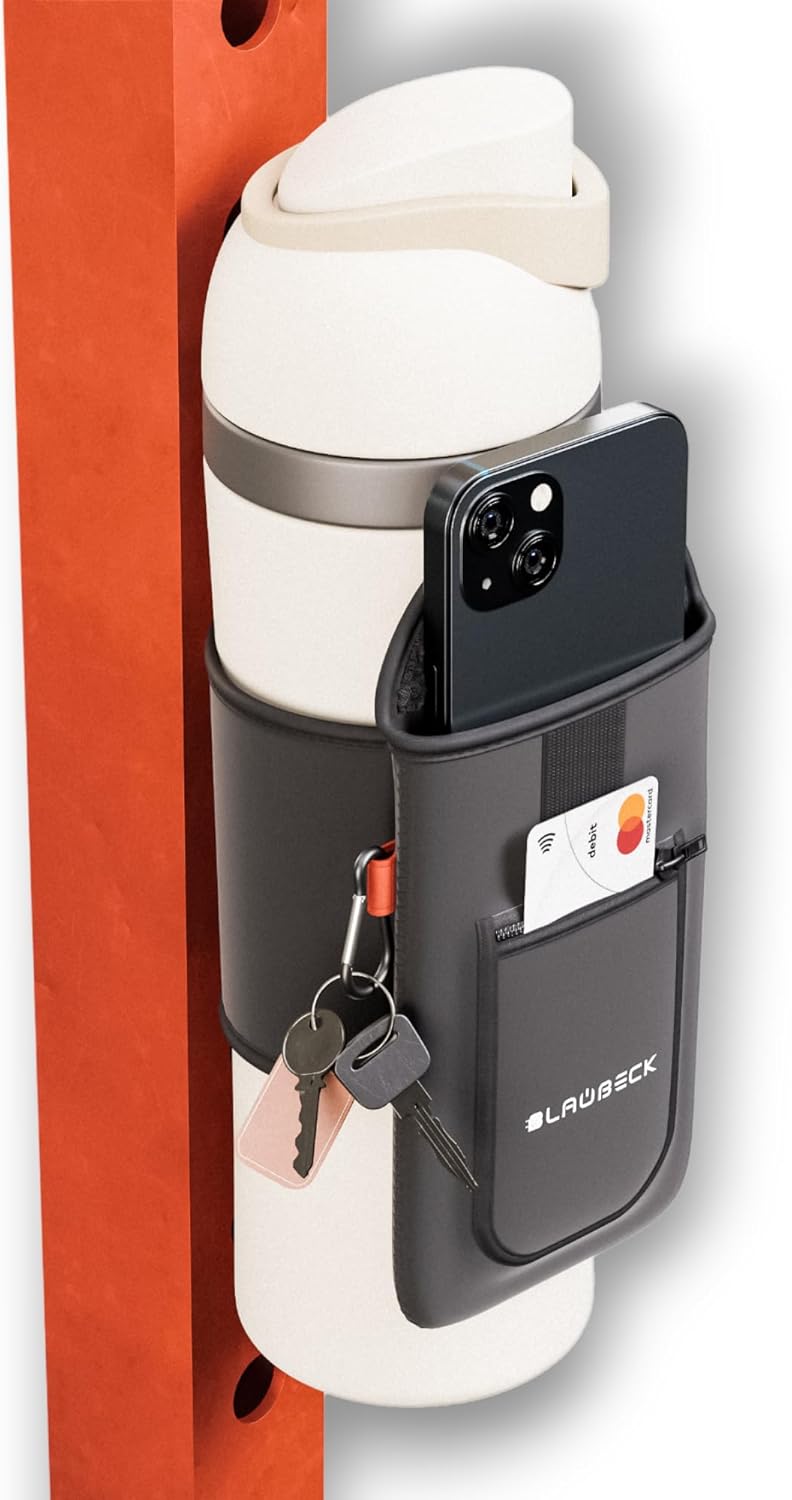 Magnetic Water Bottle Sleeve Bag and Large Pocket Phone Holder for Gym – Black Pouch with 4 Magnets – Attach it to Any Gym Equipment & Golf Carts – Magnetic Bag Mount for Phones – Gym Essentials