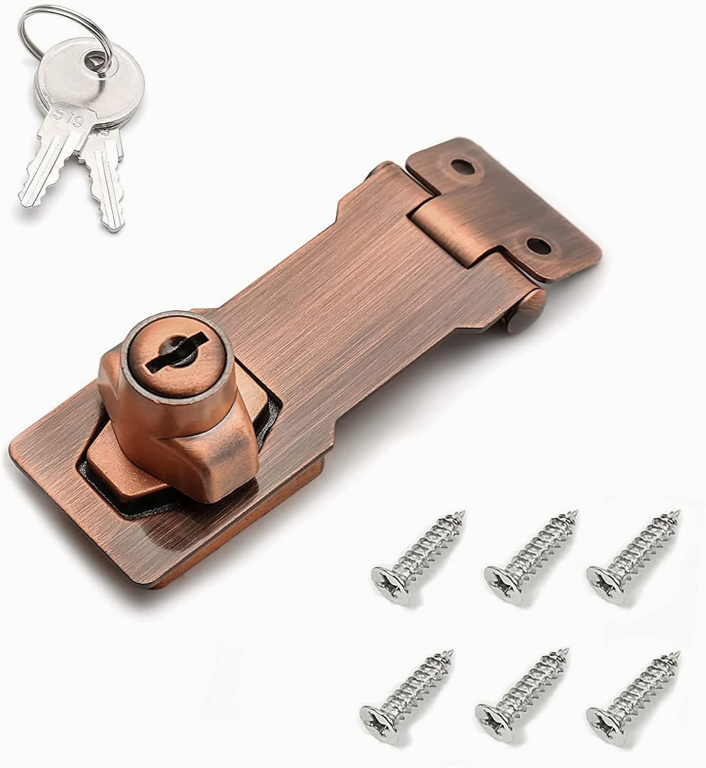 I-EASYDWW Keyed Hasp Lock, Cabinet Lock, Twist Knob, Keyed Lock Hasp for Drawers, Cabinets, etc., Zinc Alloy with Chrome Plated Iron, 3 Inch, Red