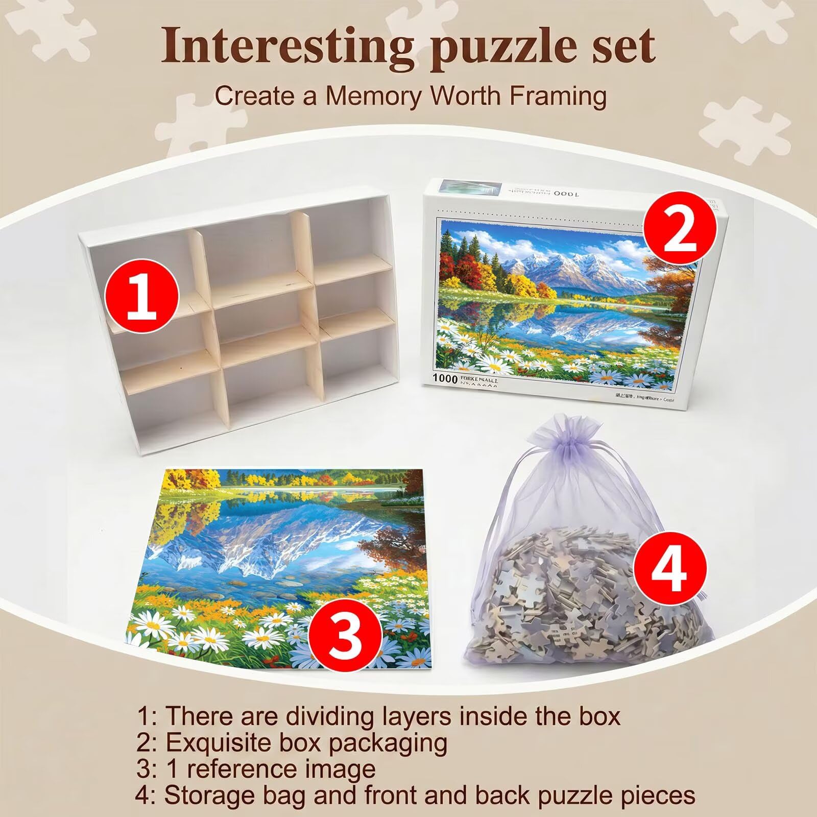 paesaggio lago Puzzle 1500 Pezzi per Adulti, Puzzle in Legno - Collezione Classica con Poster Incluso - Sfida di Concentrazione e Passatempo Antistress, Gioco Educativo per Famiglia, 87 x 57 cm f0-520