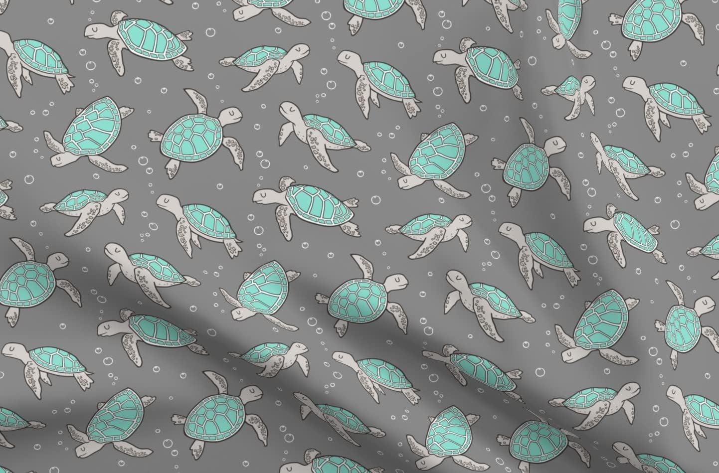 Spoonflower Fabric - Sea Turtles Mint Green Nautical Ocean Grey Turtle Fish Summer Gray Printed on Organic Cotton Sateen Fabric by The Yard - Sewing Quilting Apparel Home Decor