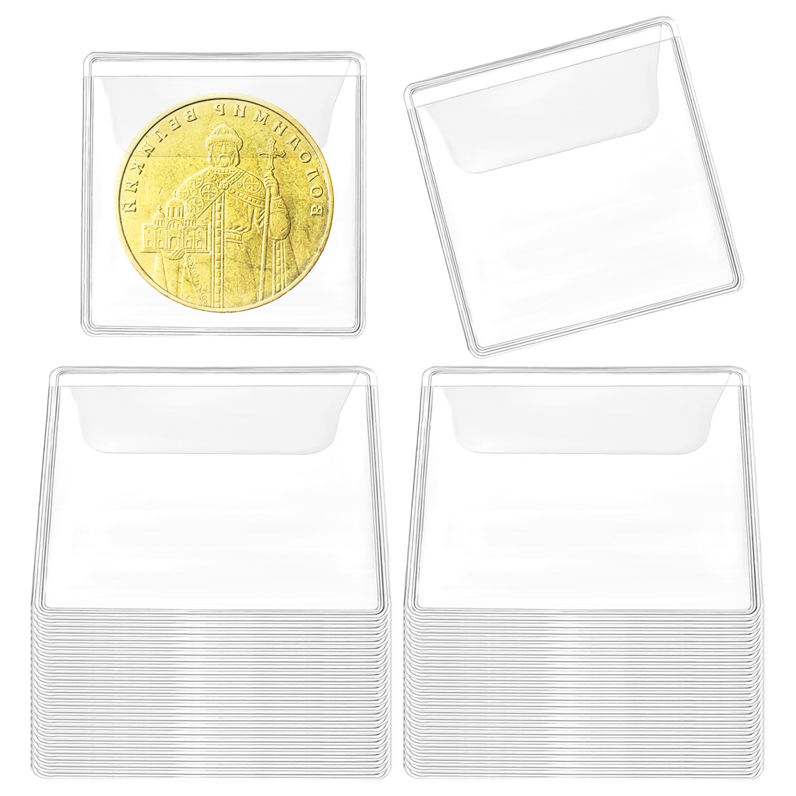 50PCS Single Pocket Coin Sleeves, 2.4 X 2.4 Inches Clear Coin Pocket Holder Individual Plastic Coins Protectors Flips Coins Storage Pouches SmallCoins Pouch for CoinsCurrency Bills Collectors