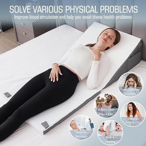 Miniatura 2 de FSCGIFE Almohada de cuña ajustable con bolsillos laterales de almacenamiento para apnea del sueño, alivio del reflujo ácido, después de cirugía,