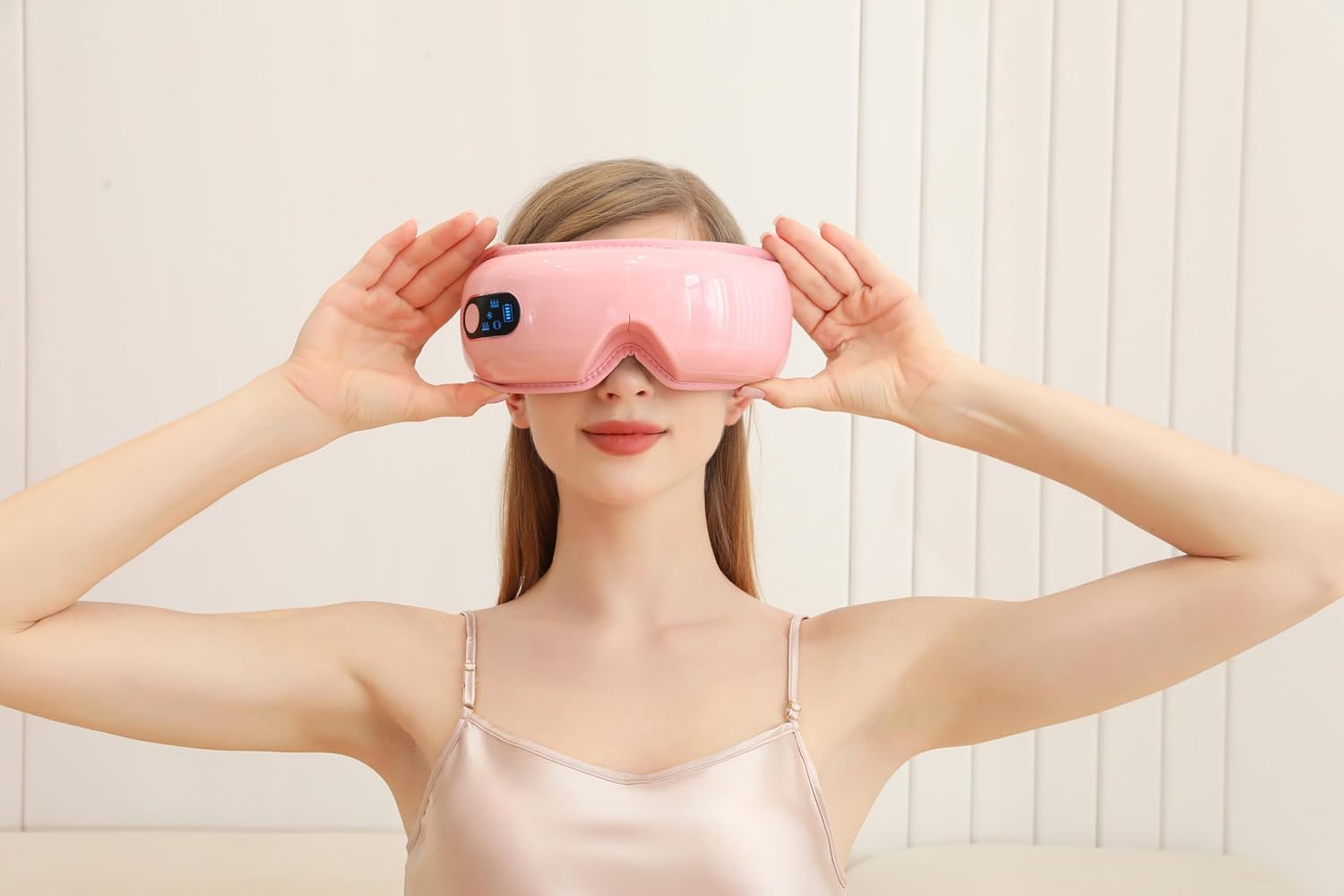 tlinna eye massager with airbag kneading,constant temperature hot compress, multi-frequency vibration and bluetooth music (blush pink, large) large blush pink
