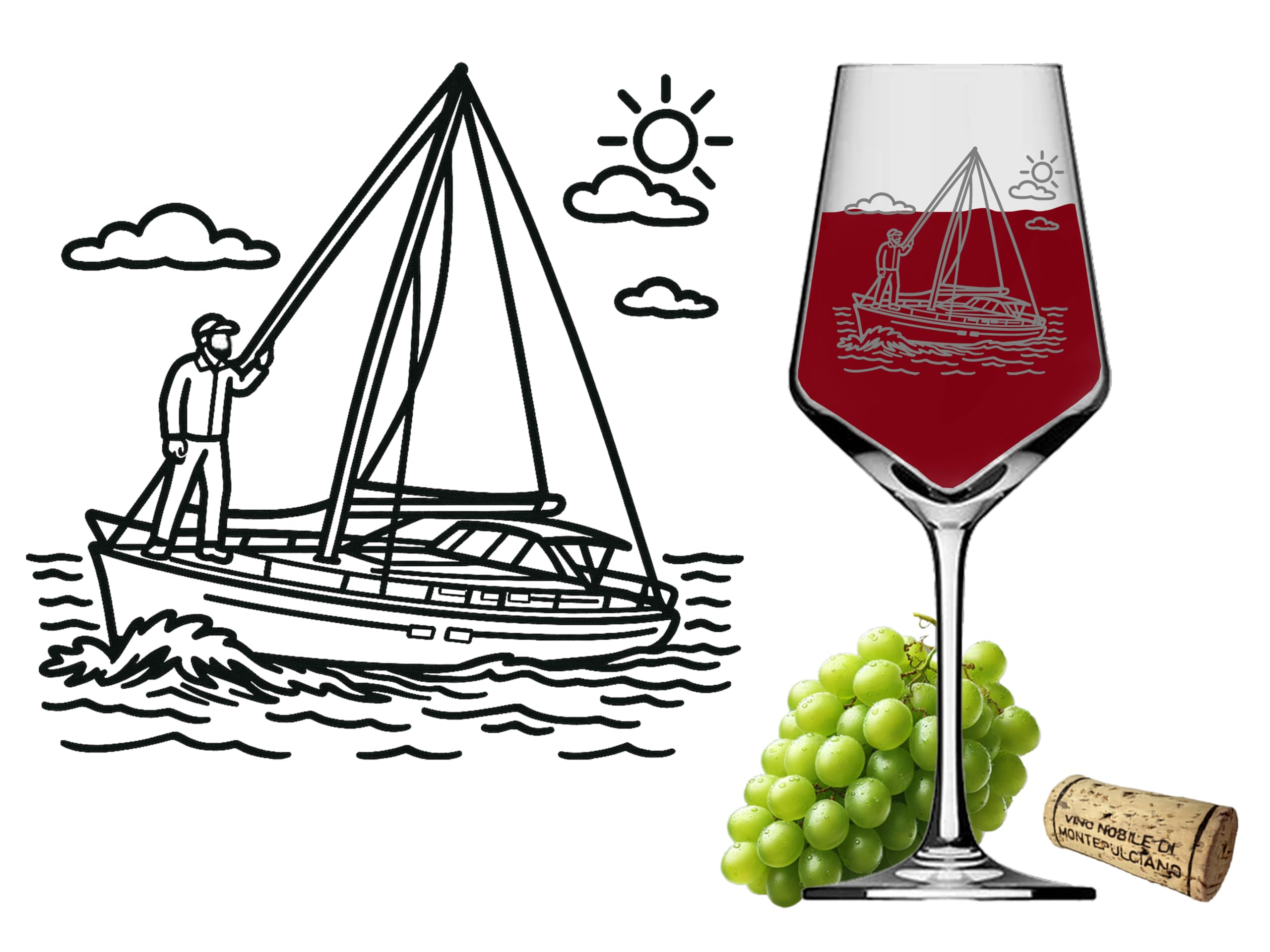 eXODA Weinglas Segler Yacht 21 cm hoch 8 cm Durchmesser graviert spülmaschinenfest 350 ml ideales Präsent für Weinliebhaber Segelfreunde bei maritimen Anlässen und Feiern