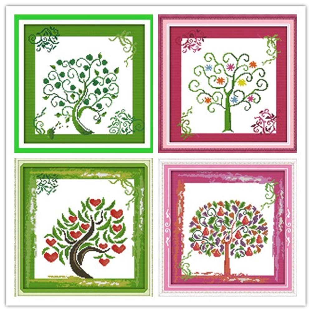 Cross Stitch Kits, Awesocrafts The Tree of Life 4 Four Pack Easy Patterns Cross Stitching Embroidery Kit Supplies Christmas, Counted (The Tree of Life, Counted)