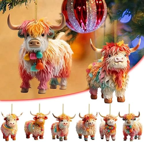 Lindo adorno colgante decorativo de vaca de dibujos animados para árbol de Navidad, autos, mochilas, colgantes de vaca de las tierras altas de