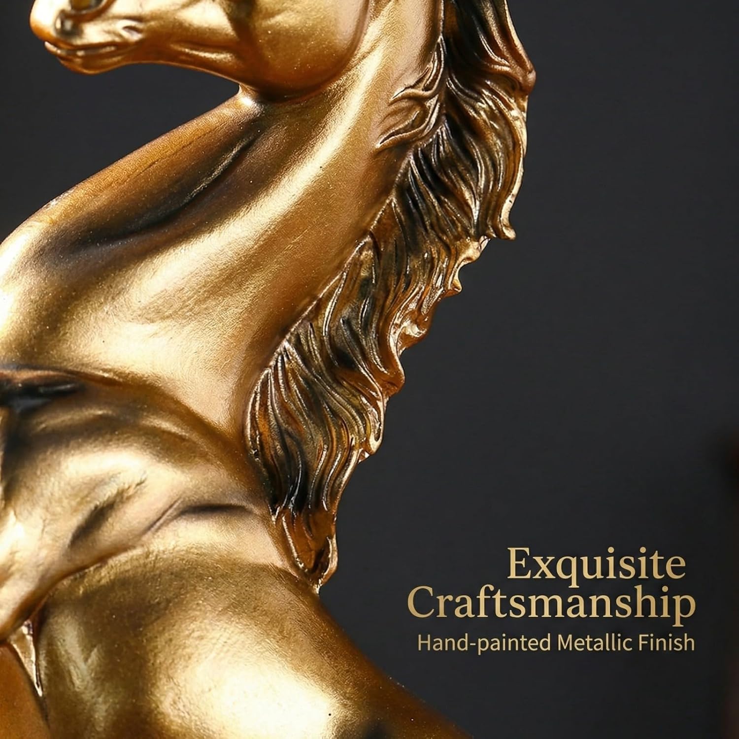 Golden Rearing Horse Statue for Home Decor - 12.2" Antique Gold Resin Stallion Sculpture - Lucky Feng Shui Figurine for Office Desk, Bookshelf & Business Gifts (Symbol of Success)