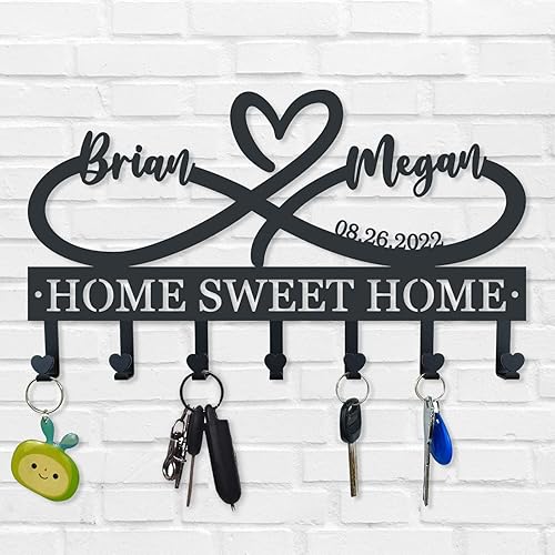 Personalized Key Holder for Wall, Metal Infinity Heart Key Hooks, Key Hooks for Wall, Coat Rack, Custom Name Key Rack, Key Holder Wall Hanging,