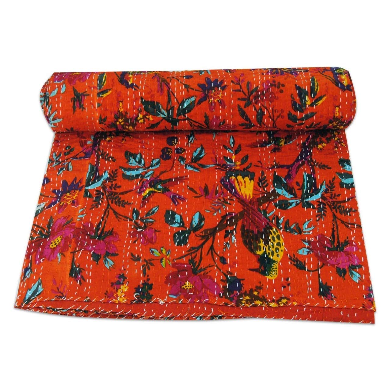 Fortune Creation Single Bed Katha Work Hand Stitched Double Thick bedsheets Bed Cover (Size: 60×90)-image-36
