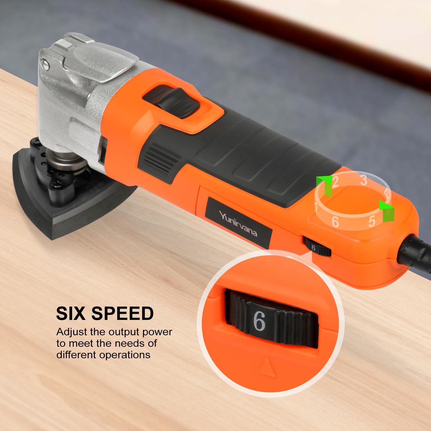 Yunirvana 300W Oszillierendes Multifunktionswerkzeug, 6 variable Geschwindigkeiten, 15.000-22.000 U/min variabler Geschwindigkeit Multi-Tool, 3 ° Oszillierender Winkel, Multiwerkzeug zum Schneiden