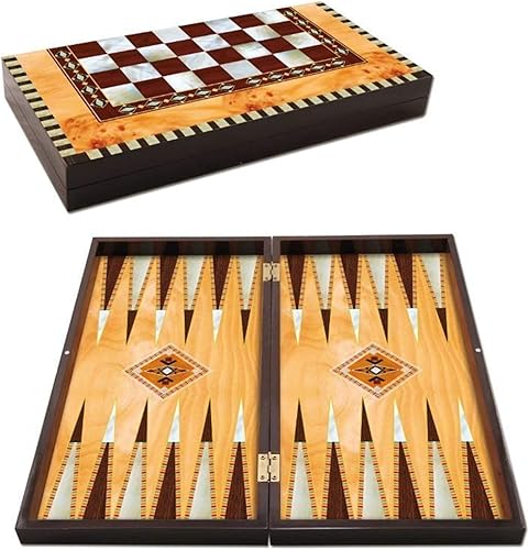 qazxsw Chess Wooden Board Pearl Wooden Folding Large Backgammon Chess Set Checkers Draughts Turkish Maple Entertainment Board