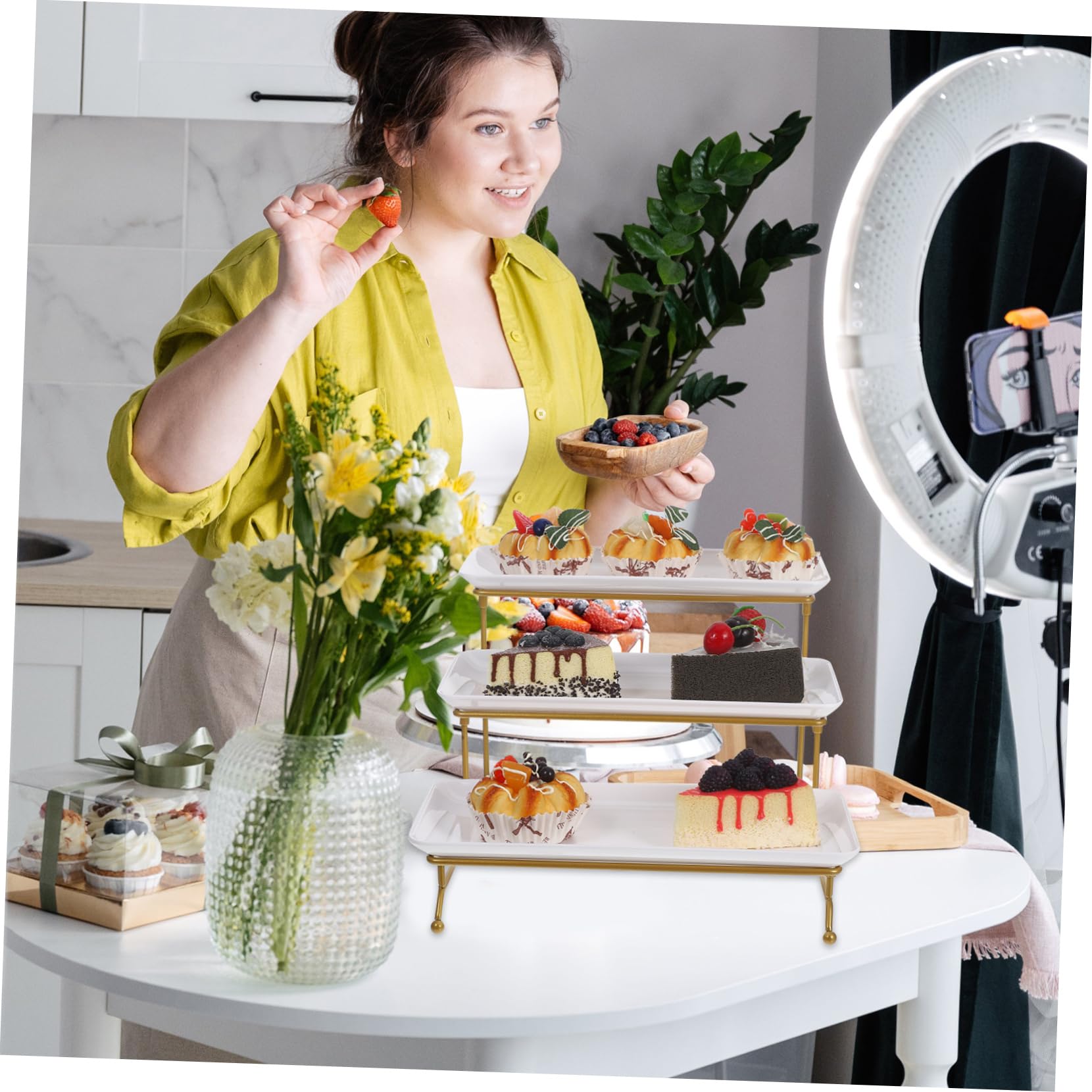 Alzata da dessert a più livelli, vassoio da portata per torte, pasticcini e dolcetti, ideale per matrimoni, feste e buffet