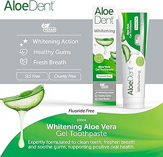 Aloe Dent Whitening Aloe Vera Toothpaste Fluoride Free, Natural Action, Vegan, Cruelty Free , SLS Free, Naturally White, Healthy Gums , 100 ml, packaging may vary