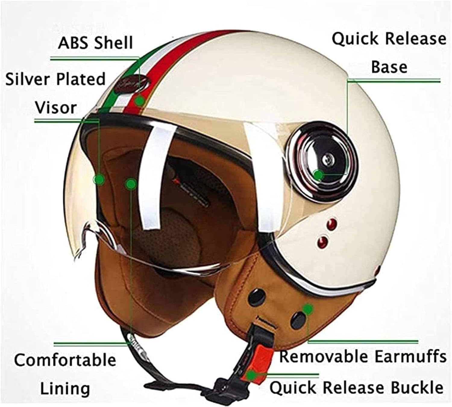 Jet-Helm mit Visier, Retro Pilot-Helm für Brillen-Träger, Roller-Helm für Frauen und Herren im Vintage-Look, Motorrad-Helm, Qualität nach ECE-Norm D,XL59-60CM