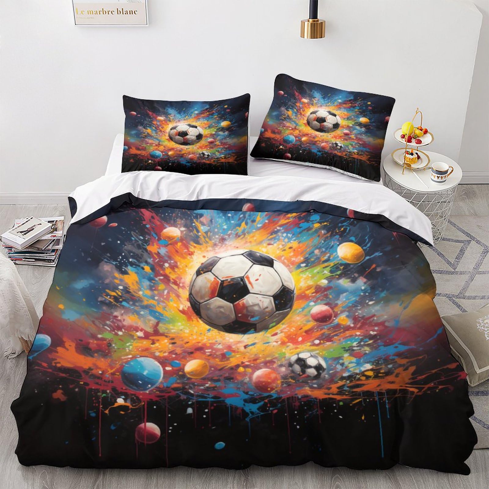 Housse de couette football 3D King 220x240cm avec taies d'oreiller