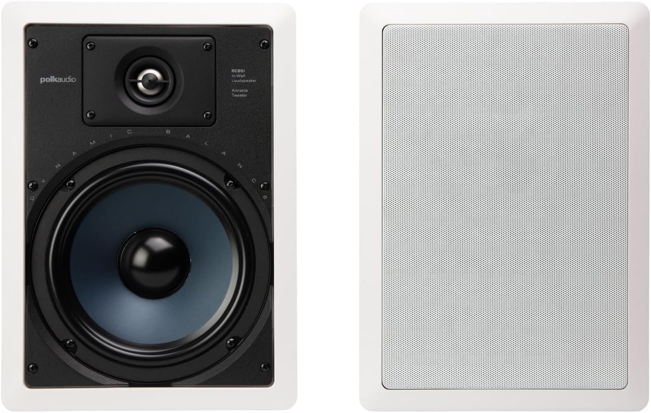 Polk Audio RC85i 2-Way Premium in-Wall 8" Speakers (Pair), Perfect for Damp and Humid Placement - Bath, Kitchen, Covered Porches (White, Paintable Grille) (Pack of 8)
