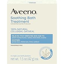 Aveeno Fragrance-Free Soothing Bath Treatment &amp; Soak for Soothing Relief, 100% Natural Colloidal Oatmeal, Relieves Itchy, Irritated Skin Due to Eczema, 8 Single-Use Bath Packets