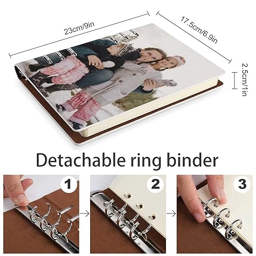 Miniatura 2 de Hwyuqiya Personalized Journal Notebook for Gift with Your Photo or Text, Custom Picture Diary, A5 PU Leather Notebook with 6-Ring Binder and 180