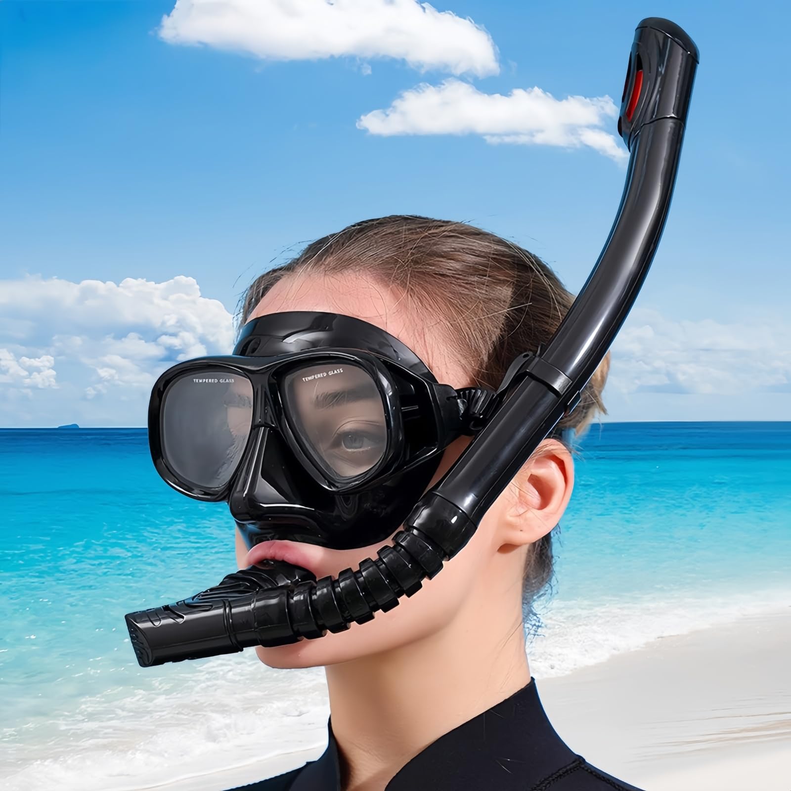 Juego de esnórquel con tubo y gafas de buceo, seco para buceo y snorkeling, cristal templado unisex