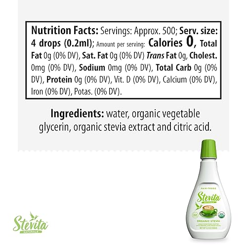 Miniatura 2 de Stevita Stevia líquida orgánica 33 onzas edulcorante totalmente natural cero calorías USDA orgánico sin OMG vegano kosher keto paleo sin gluten 500