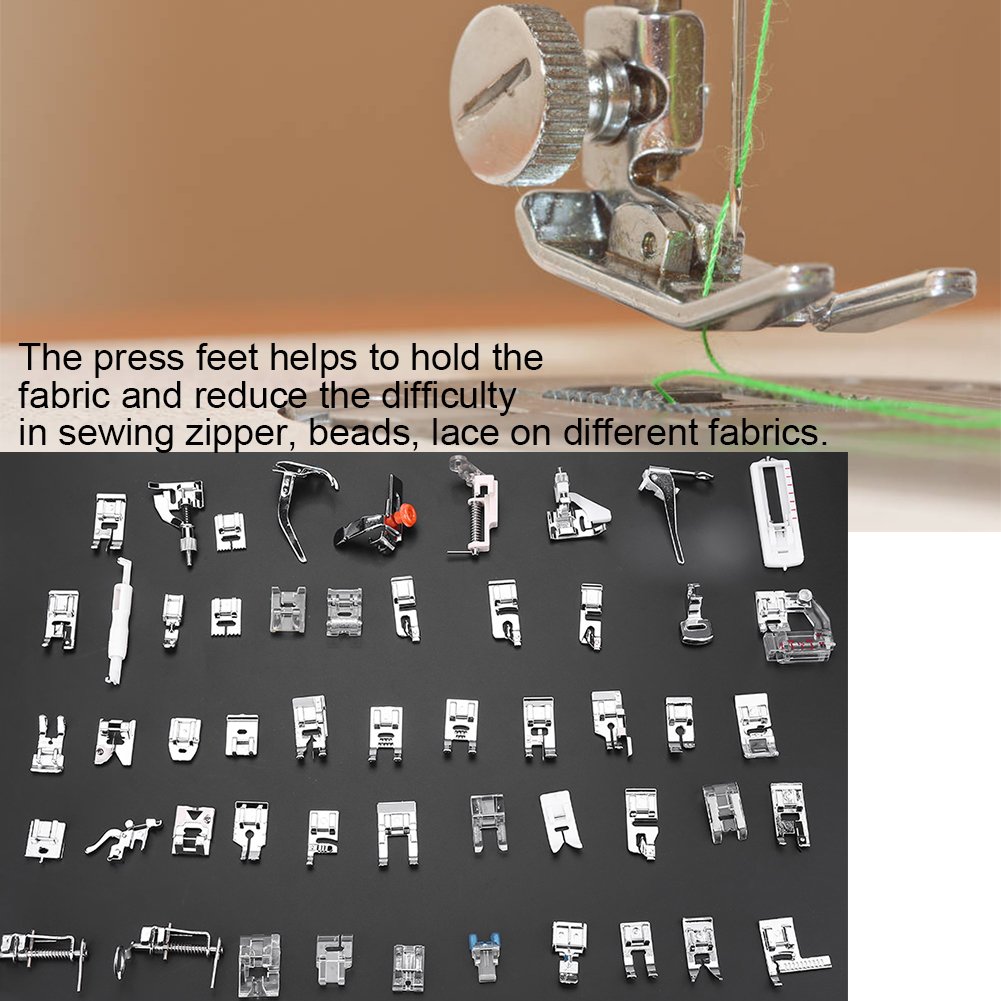 Qinlorgon Kit di Piedini premistoffa, 52 pz/Set Piedino per Piedini a Punto Continuo Kit di Piedini premistoffa per Uso Domestico Parte della Macchina per Cucire Multifunzionale