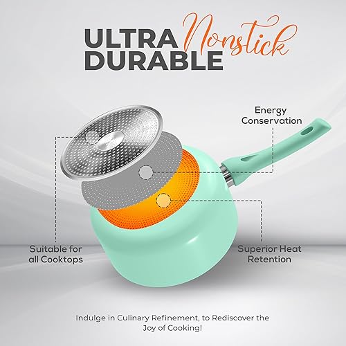 Miniatura 3 de Utopia Kitchen Cacerola antiadherente con mango desmontable de 2 cuartos de galón con tapa de vidrio, uso multiusos para el hogar, cocina o