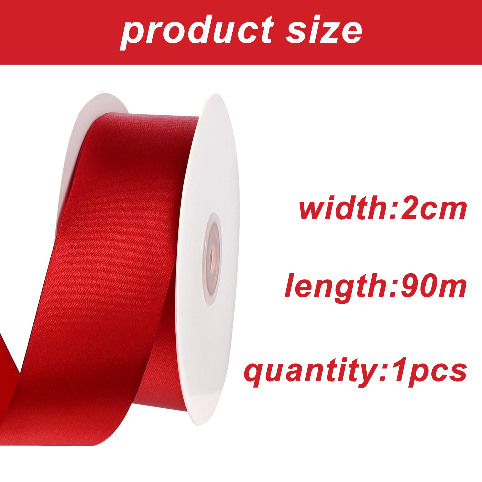 90 Meter Red Satin Ribbon, 20mm Polyester Ribbon for Gift Wrapping Bows Crafting Valentines Decoration Wedding Party - Image 3