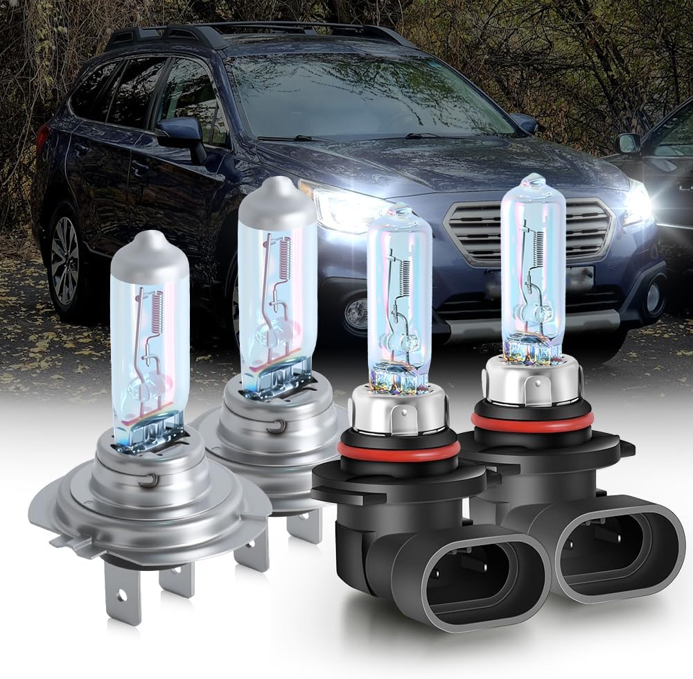 Upgraded Halogen Headlight Bulbs 2005-2014 for Outback Headlight Bulbs 9005 High Beam and H7 Low Beam, Performance 5500K White 300% Brightness 4PCS