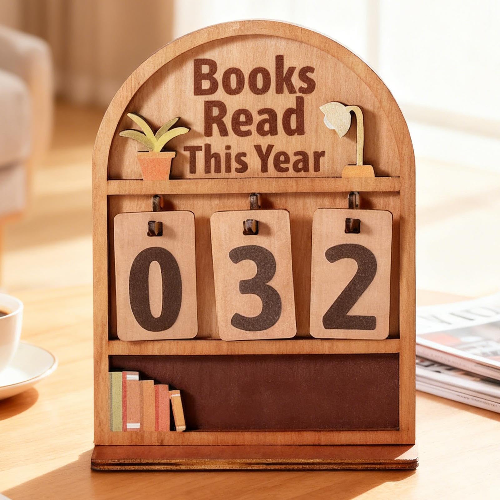 Books Read This Year Counter, Wood, 18x13x0.5cm Personalized Books Read This Year Counter Sign, Vintage Wooden Display Read-Tracker, For Book Lovers Present, Book Ends, Bookshelf Decor