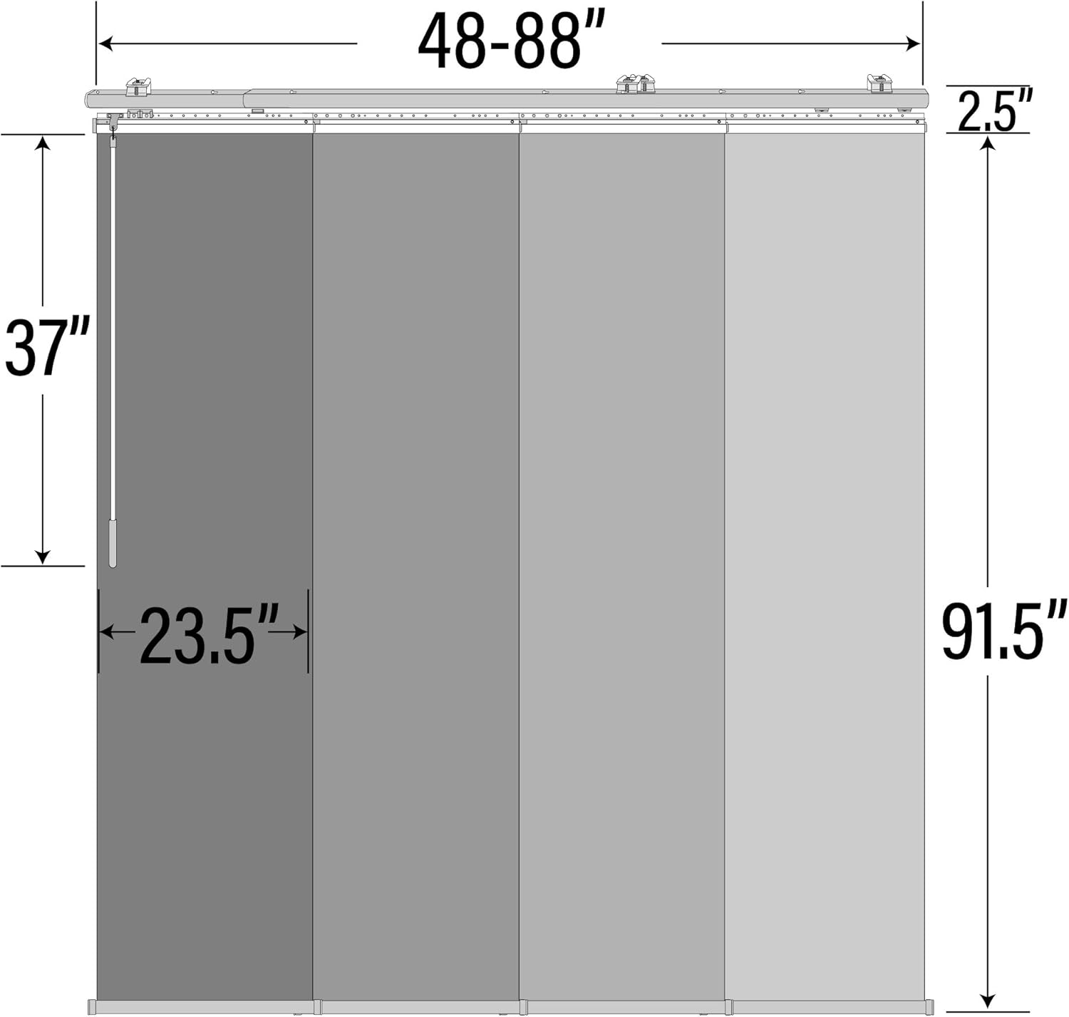 A&F Rod Décor - ICY White 4-Panel Single Rail Panel Track Extendable 48"-88" W x 94" H, Panel Width 23.5"