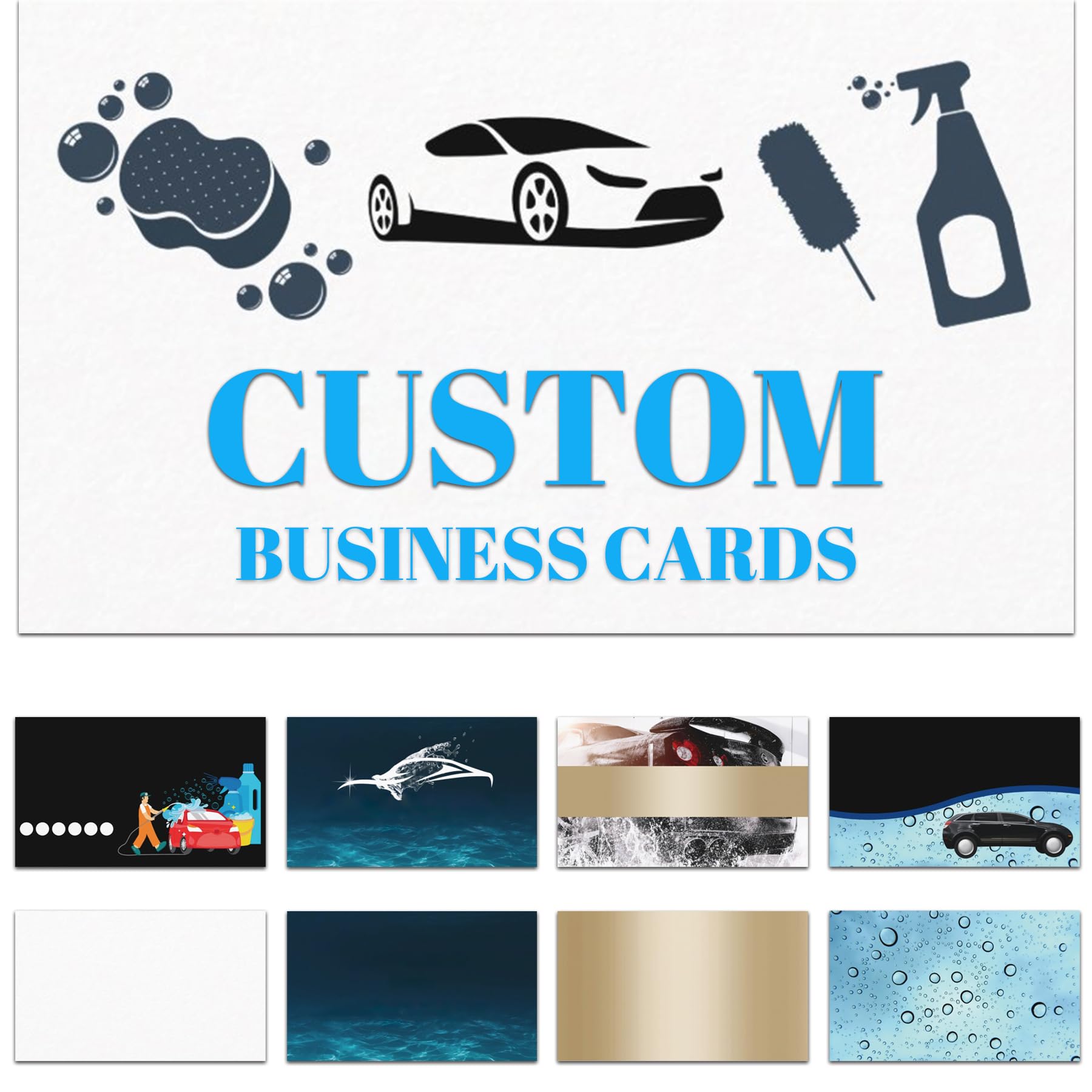 Custom Business Cards Personalized Business Cards for Small Business 300gsm Matte Paper Front & Back Sides Printed 3.5" x 2" (Car Wash Template)