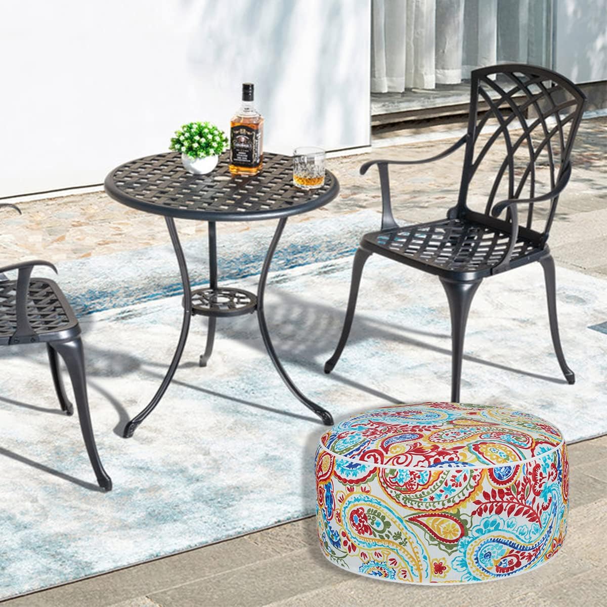 Inflatable Outdoor Ottoman,20"x9" Portable Patio Pouf,Water Resistant,Fade-Resistant,Round Blow Up Footrest Stools for Home Garden Camping Travel(Phoenix)