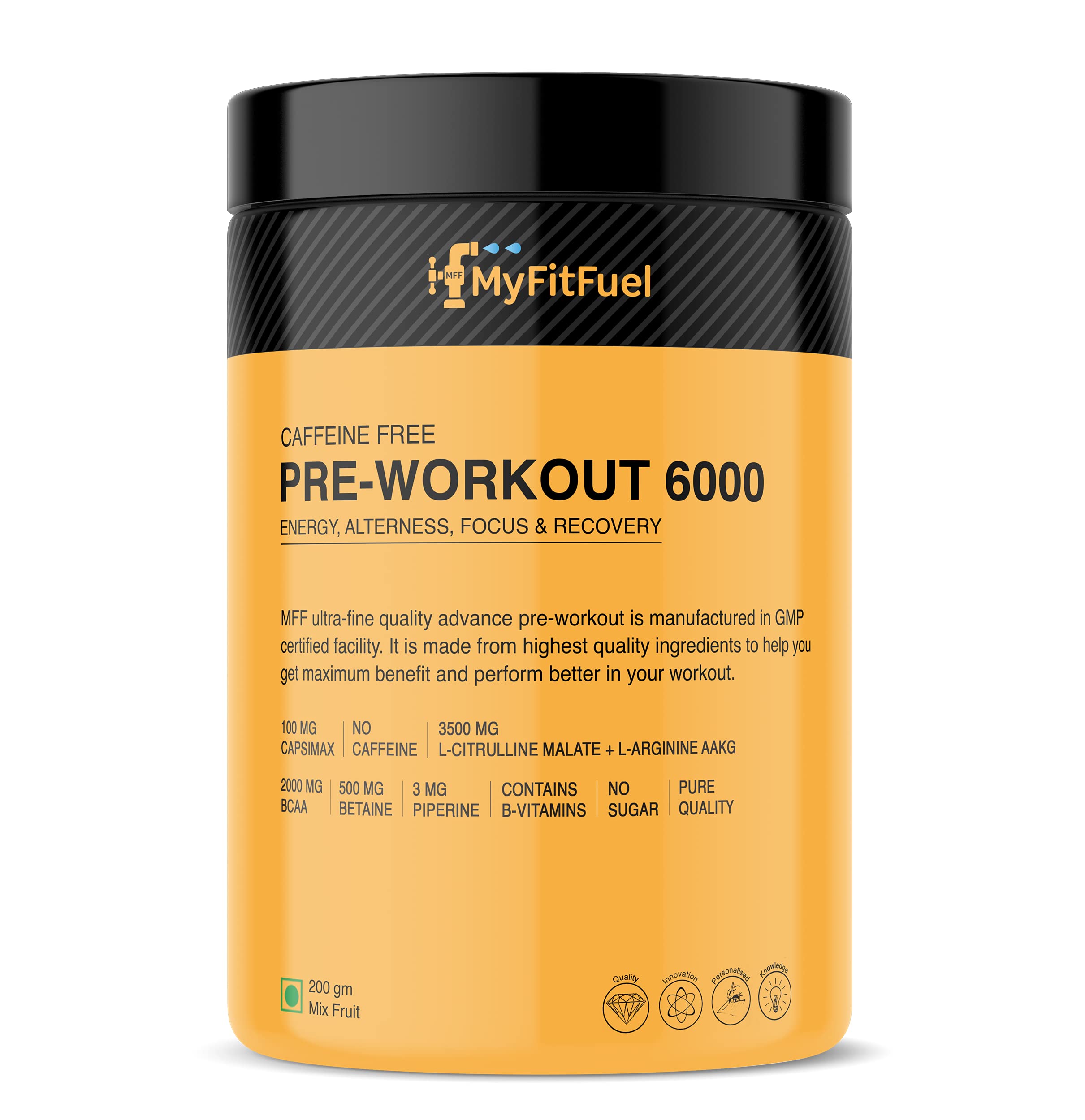 MyFitFuel Pre Workout 6000 (Caffeine Free), Pack of 200gm powder, Mix Fruit (B0922JCDW4) Amazon Price History, Amazon Price Tracker