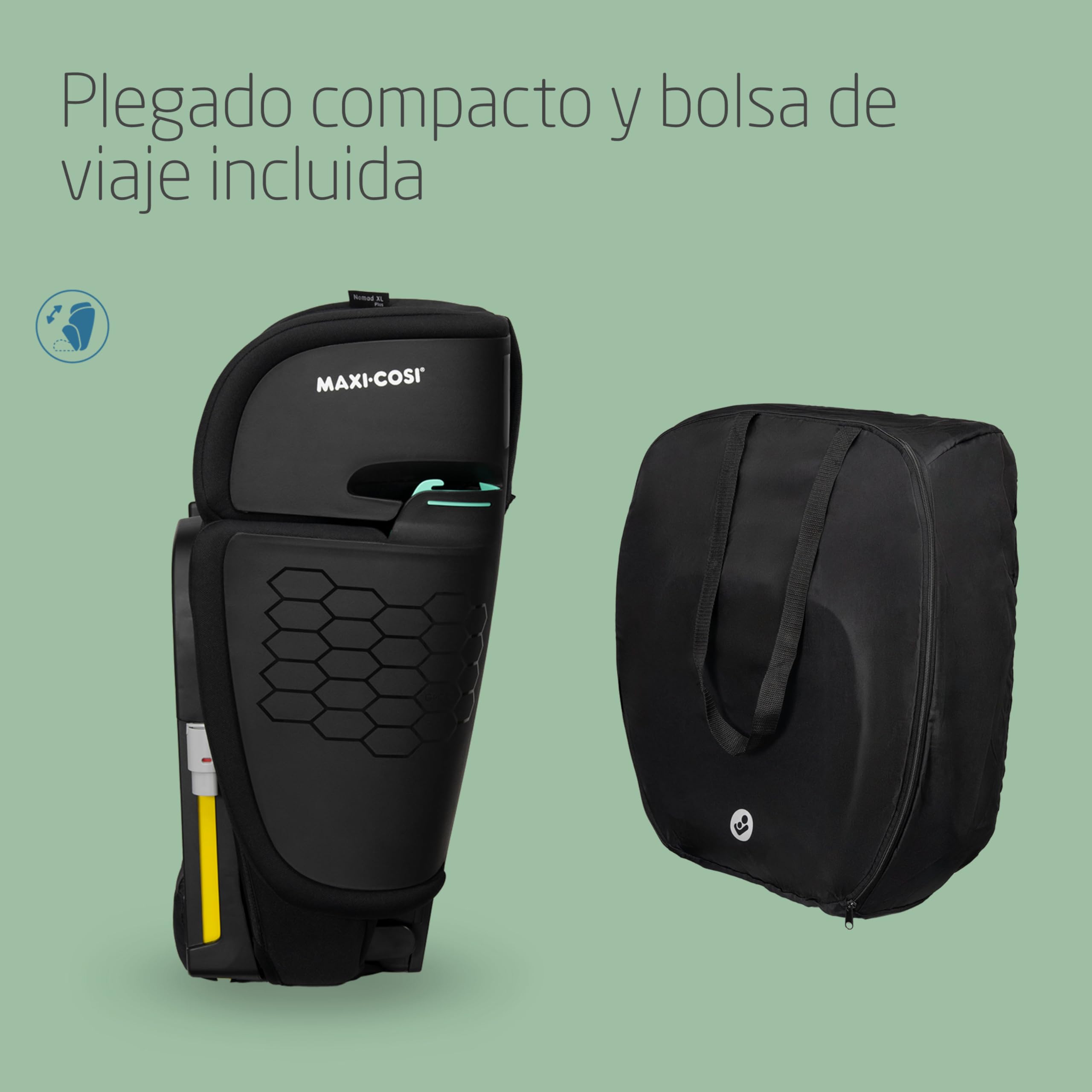 Maxi-Cosi Nomad XL Plus, Silla Coche Evolutiva, 15 Meses a 12 Años, 76-150 cm, Silla Coche Plegable de Viaje, Protección contra Impactos Laterales G-CELL, Bolsa de Viaje, Authentic Black