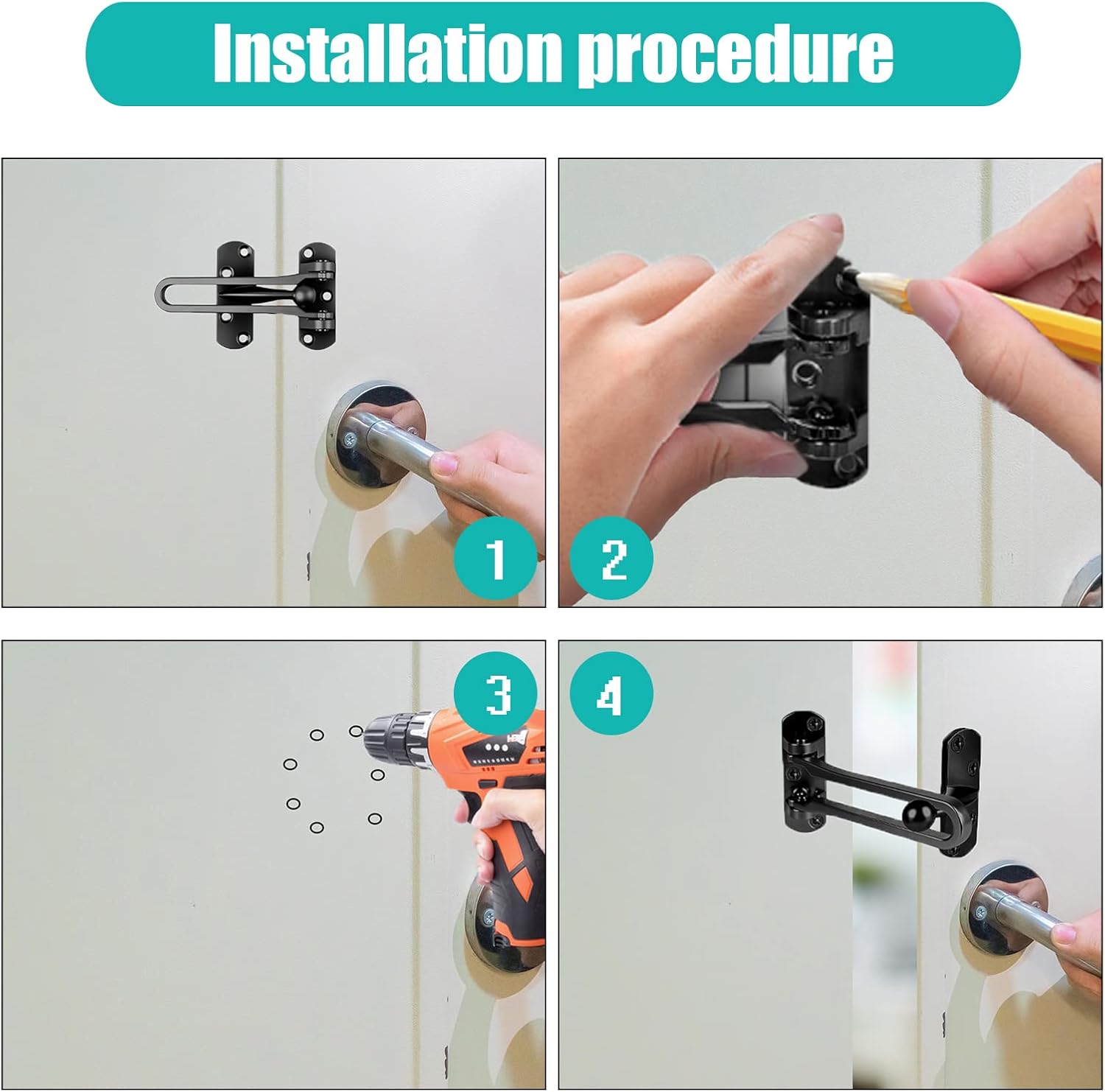 2 Pack Swing Bar Lock Swing Bar Door Lock Front Door Locks for Kids Home Security Door Guard Door Reinforcement Lock Latch for Swing-in Doors, Hotel Door Latches, Black