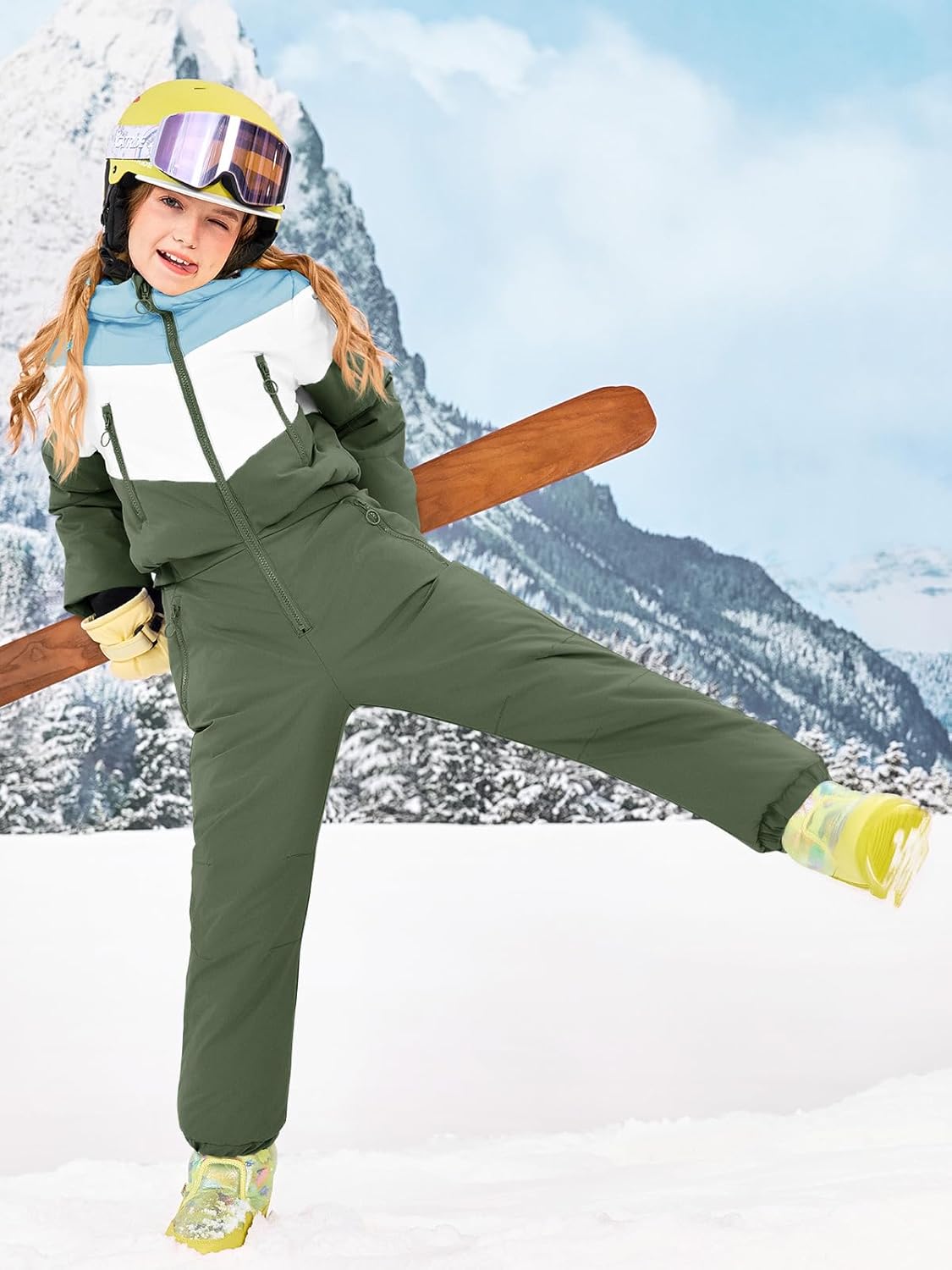 Haloumoning Girls One Piece Snowsuits Kids Puffer Waterproof Hooded Ski Suits Coveralls Winter Jumpsuits 5-14 Years - Image 3