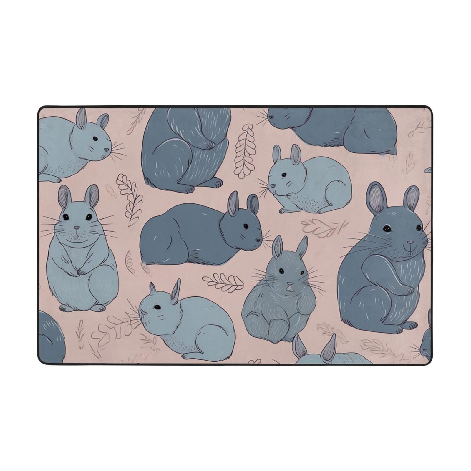 Tapis bleu en peluche courte 91x61 cm pour salon et chambre