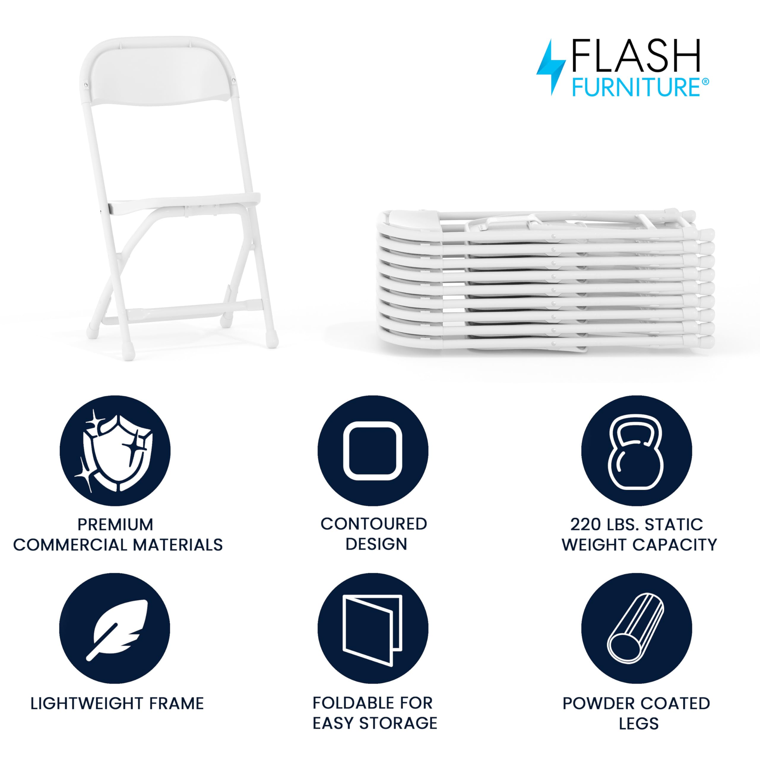 Flash Furniture Timmy Kids Plastic Folding Chairs for Pre-K through Kindergarten, Children's Folding Chairs for Daycare and Events, Set of 10, White